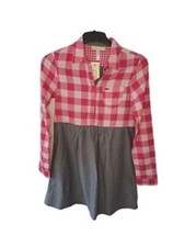 Adidas Neo girls womens chambray pink/white check & grey dress/overshirt size 10