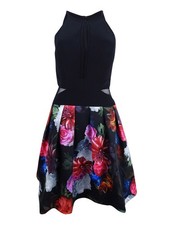 X By Xscape Women's Illusion Floral-Print Fit & Flare Dress (10, Black Multi)