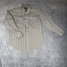 Ely Plains Pearl Snap LS Button Up Shirt Men's L Gray w/ Stripes Flap Pockets