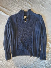 Geoffrey Beene Men’s Quarter Zip Sweater Navy Blue Cable Knit Size M