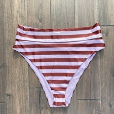 Aerie Purple Striped High Waist Swim Bikini Bottoms Jr XXL NWOT