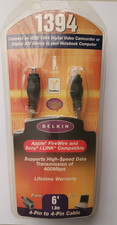 Belkin, 6 feet, 4-Pin to 4-Pin FireWire High Speed Cable 1394, New Sealed