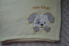 Too Cute Puppy Dog Baby Blanket Yellow White Gray Security Lovey