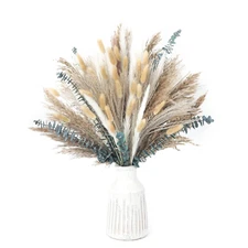 120 PCS Dried Pampas Grass Decoration, Pampas Grass with Preserved Eucalyptus Le