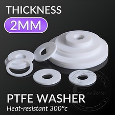 2mm Thick White PTFE High Temp Flat Ring Plastic Washer Seal Gaskets ID 3mm-66mm