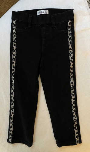 JORDACHE Girls Black Jeggings Stretchy Leopard Side Stripes size 3T