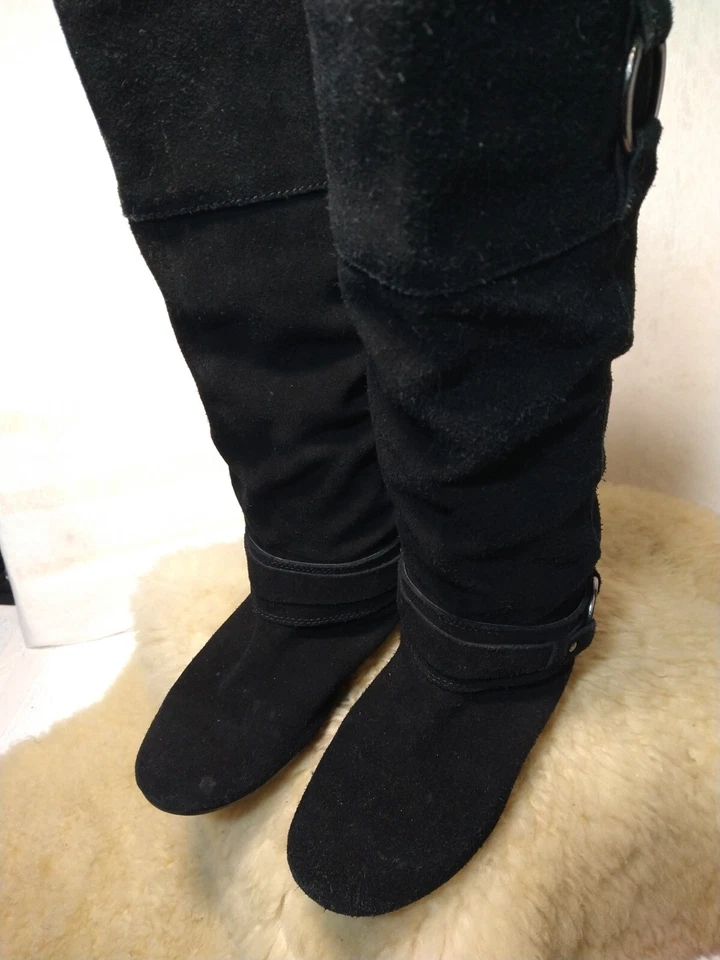 WHITE MOUNTAIN WOMANS SUEDE KNEE HIGH SLOUCHY BOOTS LOW HEEL SIZE 7 BLACK- NICE! - Image 4 of 4