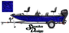 Bright Blue Fiery Abstract Lava Fish Bass Boat Black Decal Wrap USA Vinyl
