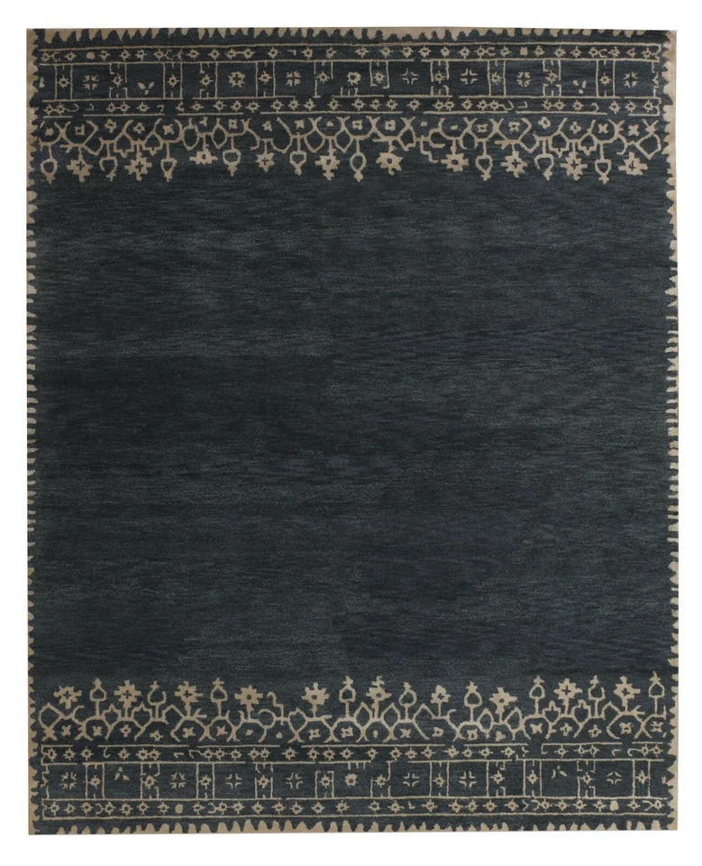 Nuevas alfombras Theodore Blue contemporáneas hechas a mano diseño moderno acolchado 100 % lana Foto 4 de 4