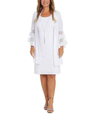 R&M Richards Dress Women's Size 6 White Jersey Jacket Bell Sleeve NWT