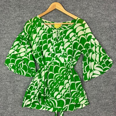 Anthropologie Maeve Green Flowy blouse With Tie Back Sz 8 Ruffle Sleeve