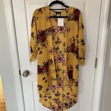 Women  s Floral Long Open Cardigan Size Small Yellow NWT