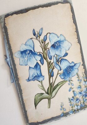 Junk Journal Blank Booklet ''BEAUTIFUL BLUEBELLS 2'' Blue Floral LG 8.5''x5.5'' 40pg