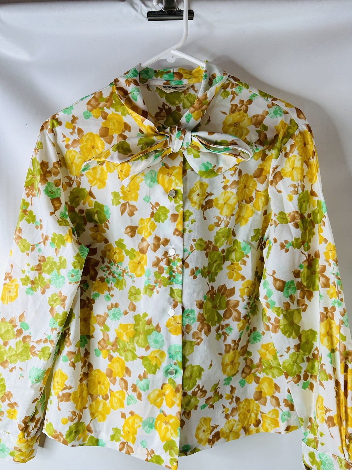 Vintage 60s Mod Womens Medium Pussybow Button Shi… - image 3