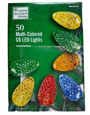 HOME ACCENTS HOLIDAY 50CT MULTI-COLORED LED C6 16' GREEN STRING. NEW