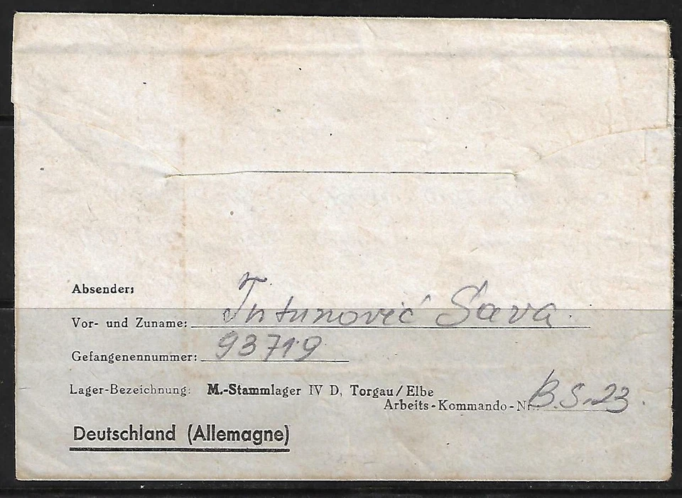 YUGOSLAVIA 1944 SERBIAN PRISONER OF WAR IN GERMANY LETTER TO BELGRAD - Image 2 of 3