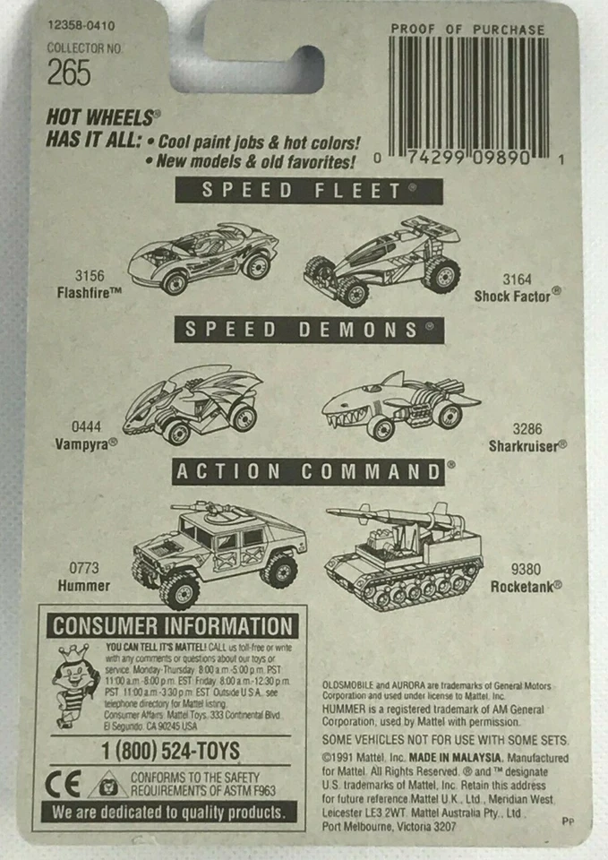 Tarjeta azul Hot Wheels Main Line Oldsmobile Aurora 1996 7SP ruedas coleccionistas #265 Foto 2 de 2