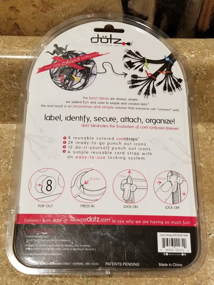 Dotz Cord Identifier Assorted Bright Colors w/Inserts [8 PACK] - Image 3 of 4