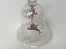 Vintage Glass Dinner Bell Bird + Flowers Decor G8