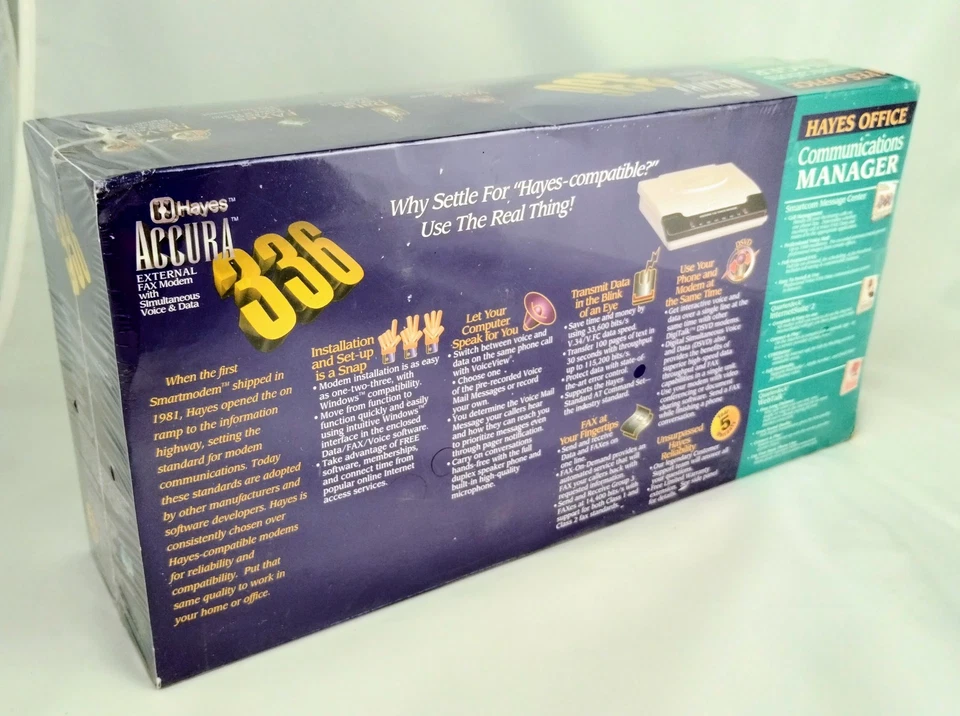 Hayes Accura 336 External Fax Modem w/ Voice – NEW, In Shrinkwrap, Vintage NOS - Image 2 of 4