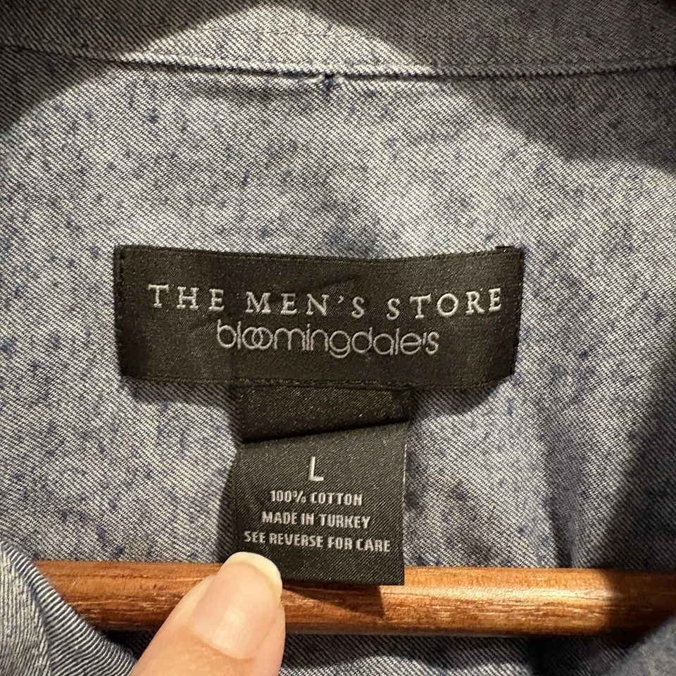 Bloomingdale's Regular Fit Cotton Flannel Shirt Men Size Large Chambray Blue - Image 2 of 4