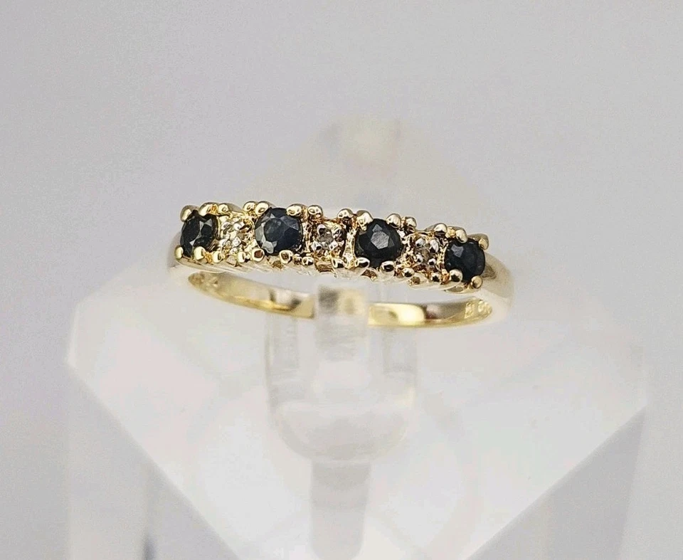 Anillo Ross Simons plata esterlina vermeil 0,12 quilates zafiro y diamantes talla 8 Foto 3 de 4