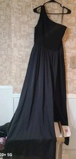 Davids Bridal Dress Gown One Shoulder Chiffon Long Size 12 Black Bridesmaid 