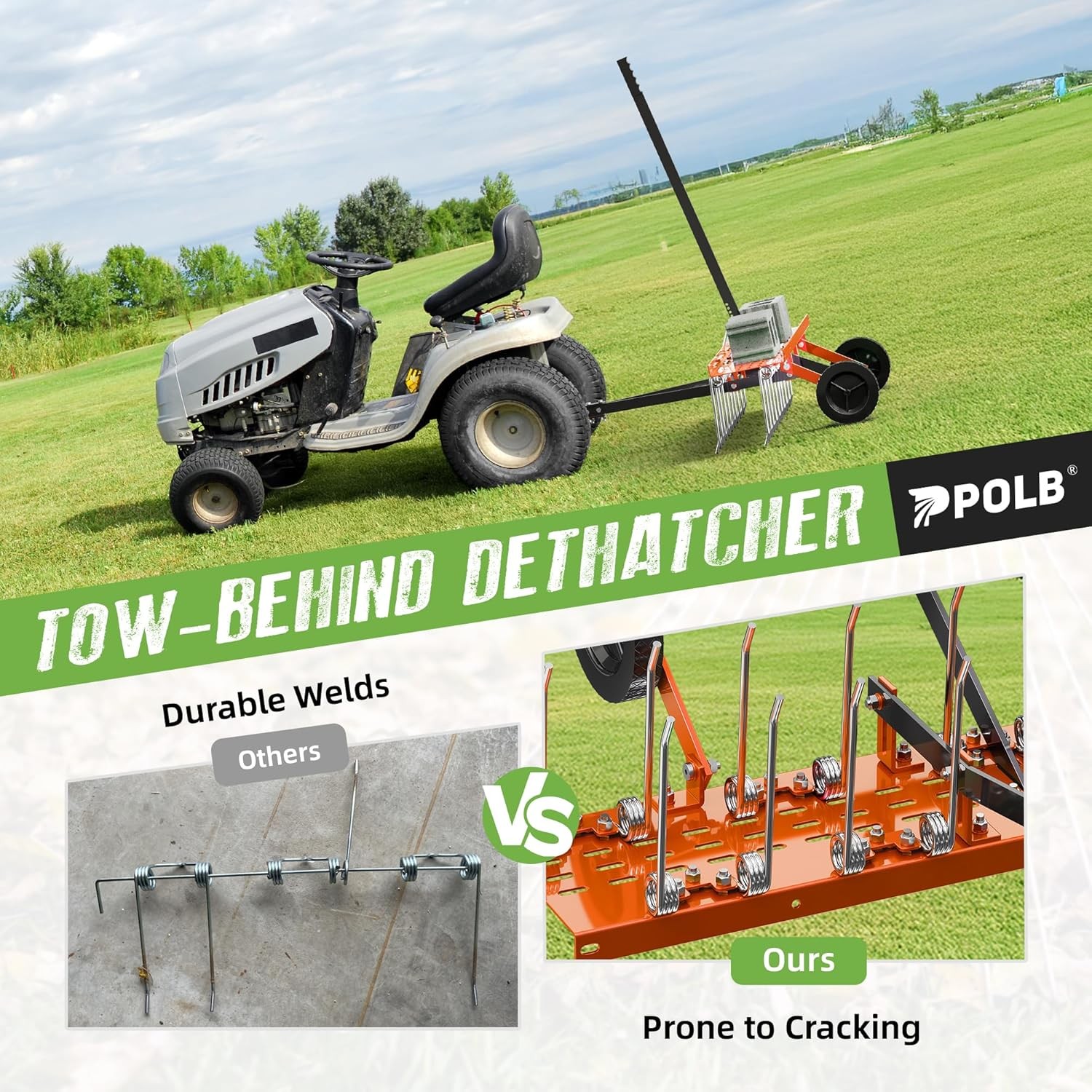 Lawn Dethatcher Rake Grass Sweeper, 40" Tow Behind Dethatcher ATV Mower 20 Tines