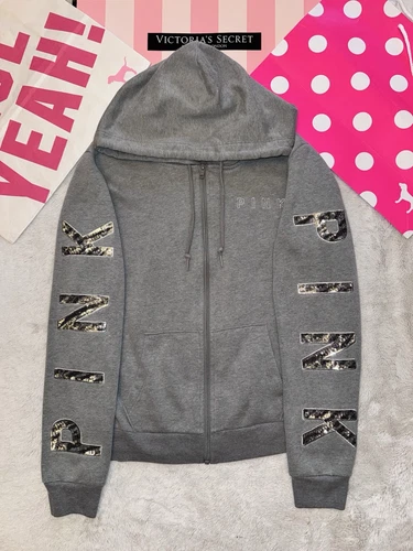 UNDERCOVER FELPA CON CAPPUCCIO VS ROSA FULL ZIP GRIGIA ZEBRATA STAMPA ANIMALIER LOGO BLING HTF RARA M