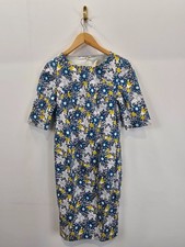 Carolina Herrera White Teal Daisy Print Short Sleeve Sheath Dress Size 10
