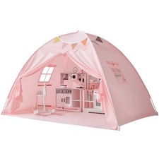 Toddler Bed Tent Canopy: Lights  Flags 75x40x46" Suggested for Twin Pink