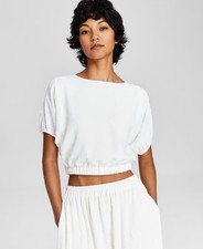 And Now This Women's Clip-Dot Scoop-Neck Crop Top, Calla Lily, sz S