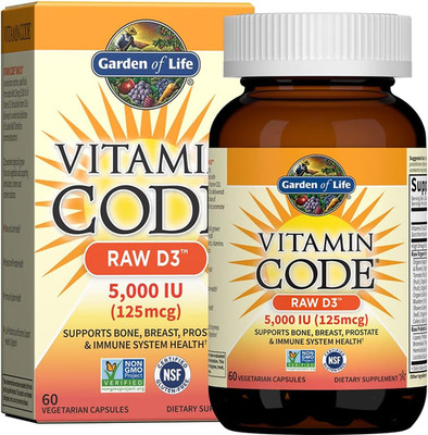 Vitamin D3 5000 IU, Raw Whole Food Supplements with Chlorella, Fruit, Veggies &