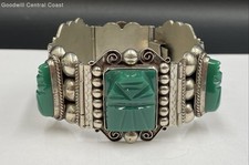 Vintage Silver Tone Vintage Alpaca Links Bracelet W/ Green Onyx