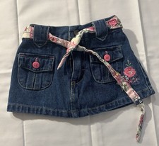 Mickey By Disney 12 M Denim Jean Skirt Embroidered Flowers Attached Belt VTG