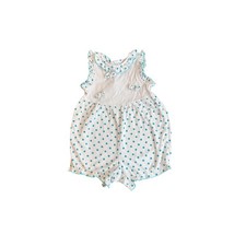 Vintage Baby Bubble Romper 24M White Teal Polka Dot Ruffle Collar