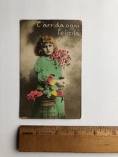 VTG 1917 Girl Italian Ephemera Scrapbook Postcard “I Entrust All Happiness” 