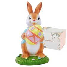 Hand-Painted Bunny Figurine - 7.8 Inch Resin Rabbit Statue Decor for Home She...
