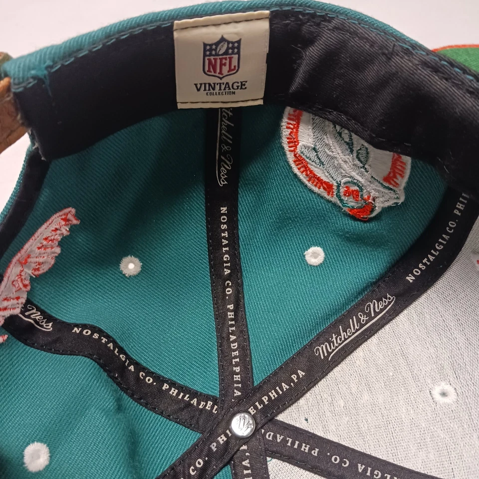 Miami Dolphins Mitchell & Ness NFL винтажная коллекция крышка кожаный ремешок сзади - Изображение 4 из 4