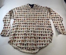 Vintage Tommy Hilfiger All Over Print Crest Shield Heraldic Shirt Mens L