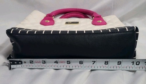 Luv Betsey by Betsey Johnson Purse Handbag Tote White Bottom Stripes Pink Handle - Picture 16 of 18