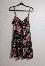 Adonna Floral Satin Slip Nightgown Black Pink Flowers Babydoll Fairy Size L