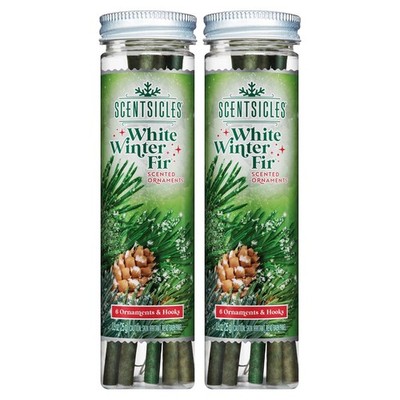 White Winter Fir Scented Christmas Tree Ornaments - 2 Bottles (12 Sticks Total)