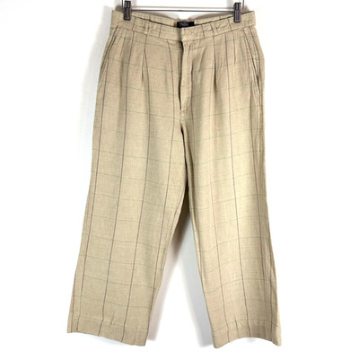 Polo Ralph Lauren Hose Herren 30x26 Beige Leinen Cropped Plissee Fensterscheibe USA