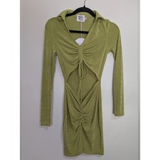 NWT Princess Polly "Kylie" Green Cutout Ruched Long Sleeve Mini Dress Size 4