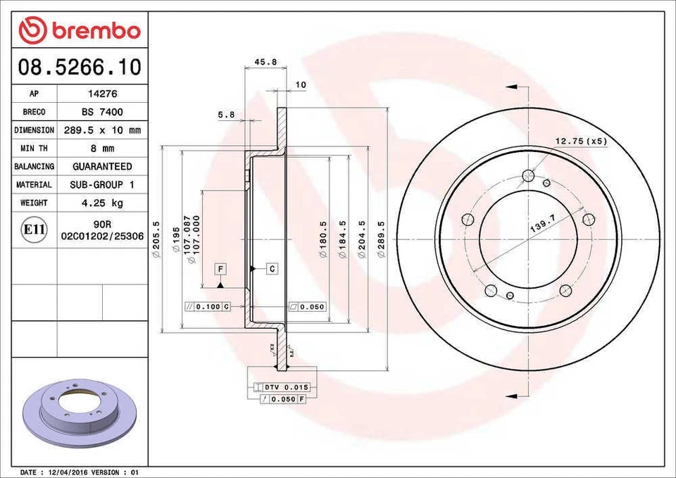 Ротор дискового тормоза подходит для Suzuki Sidekick X-90 SJ410 BREMBO NORTH AMERICA 1985-1998 годов выпуска - Изображение 2 из 4