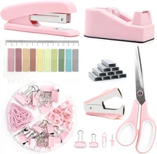 Pink Office Supplies,  Pink Desk Accessories, Stapler and Tape Dispenser Set ...