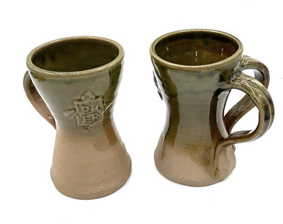 Set of2 Double Handle Art Pottery Mugs Elizabethan Rooms Banqueting Drip Glazes
