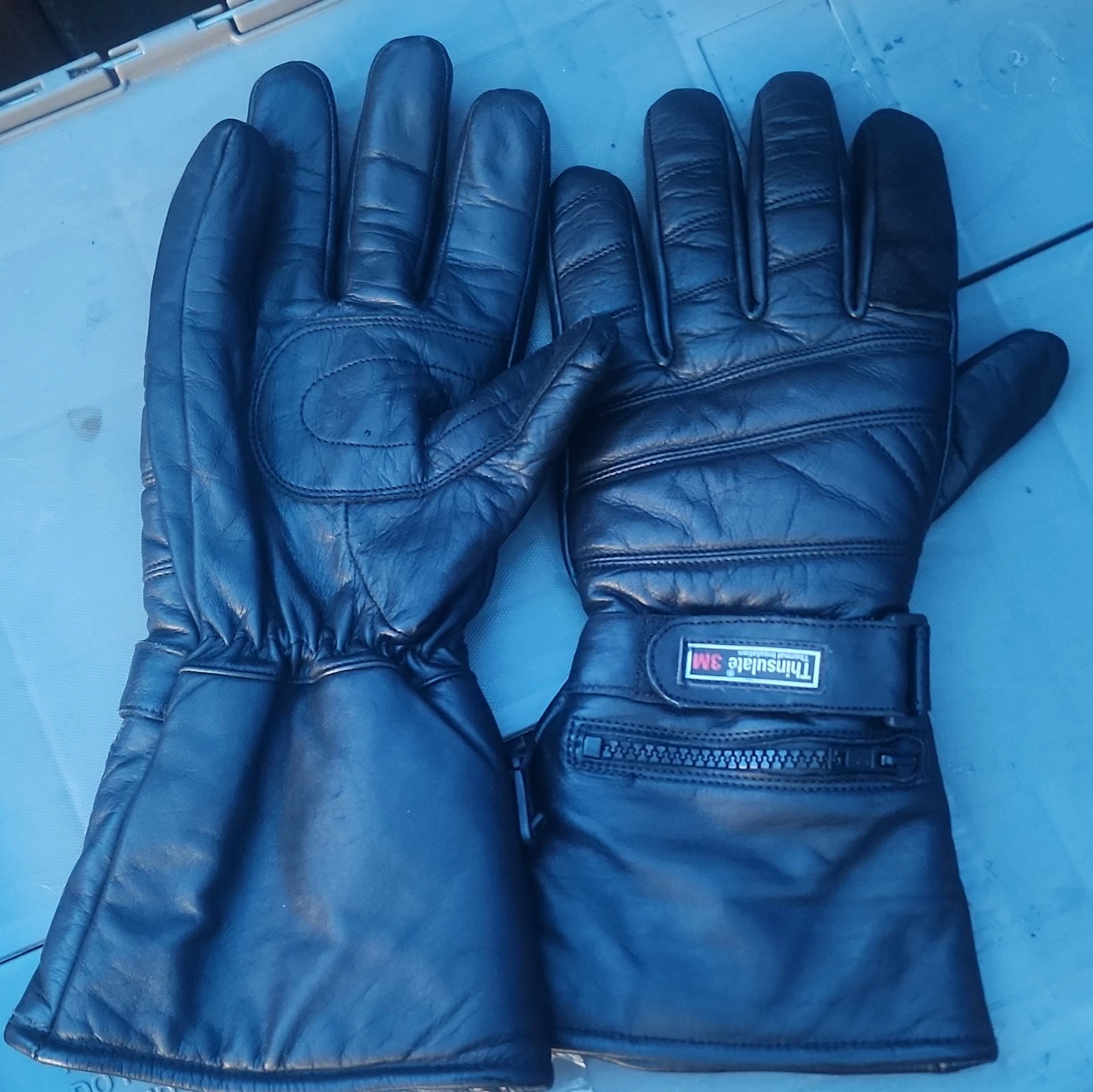 Thinsulate 3M Black Leather Men's Gloves Size L Thermal Insulation Lined Zipper