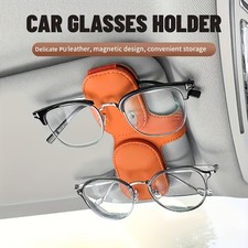 Orange PU Leather Sunglasses Holders Clip Storage Glasses Case for Car Sun Visor